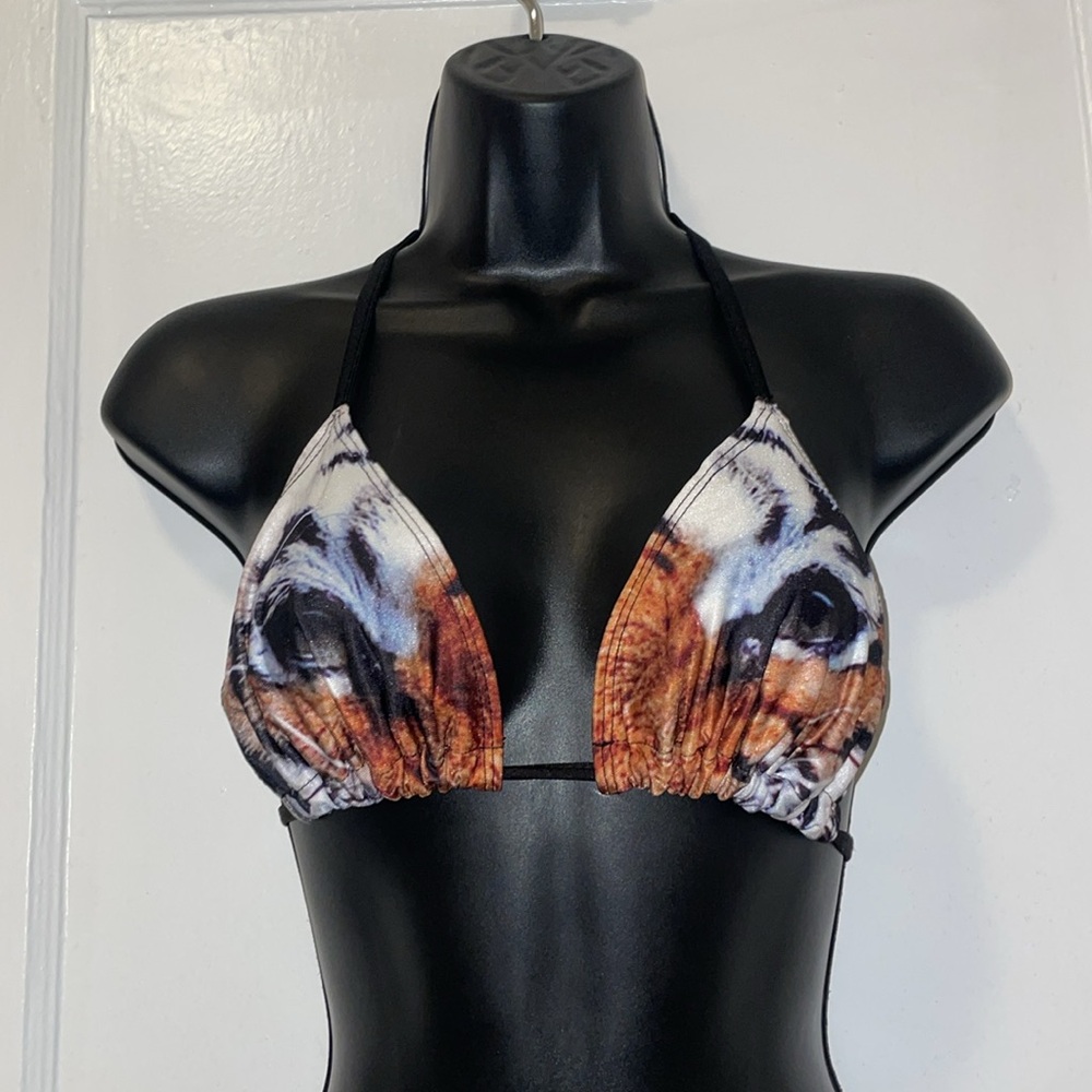 New Tiger Face Graphic 2 Piece String Tie Bikini Swimsuit Set, One Size - Picture 5 of 11